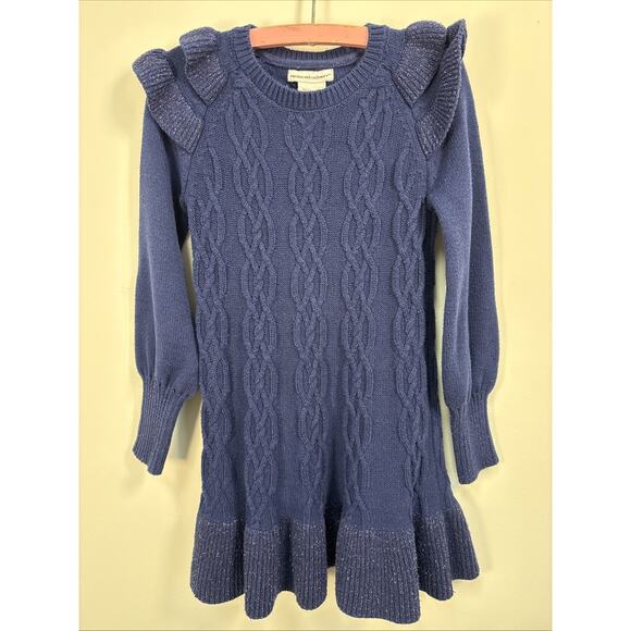 Cupcakes and Cashmere Sweater Dress Navy Cable Knit Ruffle Glitter Accents 5/6 - Picture 1 of 13